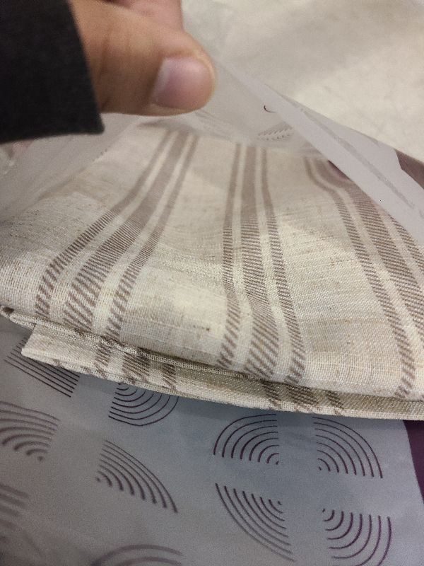 Photo 1 of jinchan Striped Linen Kitchen Tier Curtain Rustic Cafe 30 Inch Small Window Balanced Stripe Half Window Curtains for Living Room Bathroom 2 Panels Taupe Grey on Beige