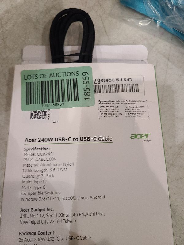 Photo 1 of acer USBC Cable, 240W USB C Cable (6.6FT/2 Pack), C to C Fast Charging Nylon Braided Type-C Charger Cord Compatible with iPhone16/15 Pro Max, Galaxy S25/S24, MacBook Pro/Air, iPad, Laptop, etc.