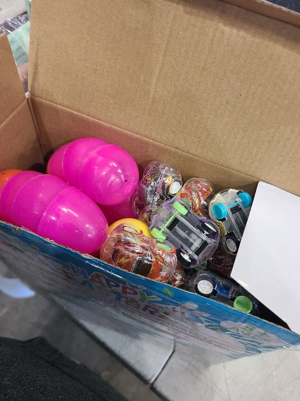 Photo 1 of 48 Pack Prefilled Easter Eggs Filled with Pull Back Cars, Easter Eggs with Toys Inside, Easter Hunt Basket Stuffers Easter Theme Party Favors Classroom Prizes Gift for Kids Toddlers Girls Boys