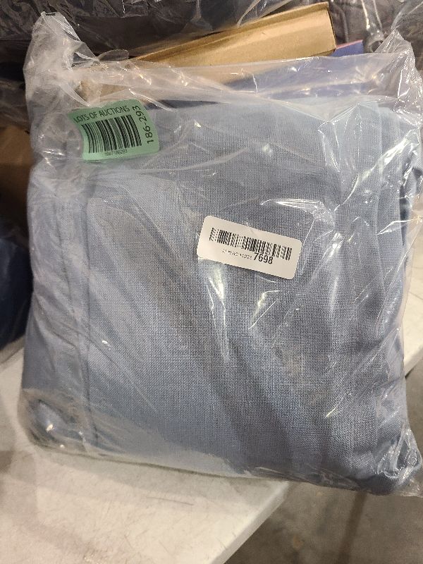 Photo 1 of Pitalk Light Blue Linen Curtains 90 Inches Long for Bedroom 2 Panel Grommet Lightweight Drape Semi Sheer Cotton Textured Stone Blue Grey Curtain for Living Room Country Farmhouse Decor 52x90 Gray Blue