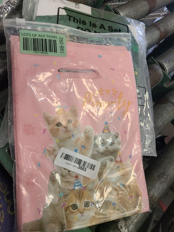 Photo 1 of 50Pcs Cat Party Favor Bags Cute Cat Themed Birthday Party Supplies Pink Waterproof Goodies Bags with Handles Thickened Pet Paws Plastic Candy Gift Bags for Kids Birthday Party Decoration and