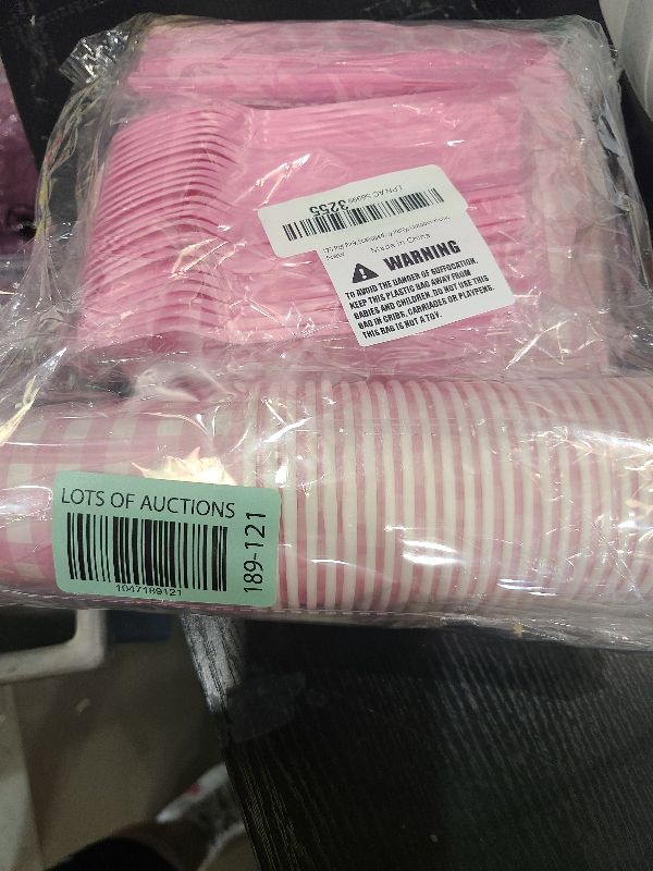 Photo 1 of 175 Pcs Pink Scalloped Gingham Party Supplies for 25 Guests, Pink and White Checkered Paper Plates, Cups and Napkins Sets for Baby & Bridal Shower, Wedding, Birthday Party, Outdoor Picnic