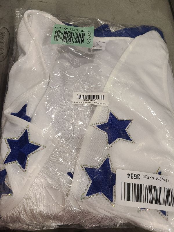 Photo 1 of Cosplaya Blue Star Cheerleader Costume for Women - Girls Outfit Adult Halloween - 3 piece shirt vest and white shorts, Large
