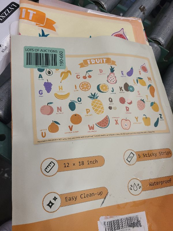Photo 1 of 60 Pack Disposable Placemats for Baby & Toddle, 12" x 18" Restaurant Table Mats, Sticky Kids Placemat for Picnic Table, Party, Travel, Fruit Alphabet Theme