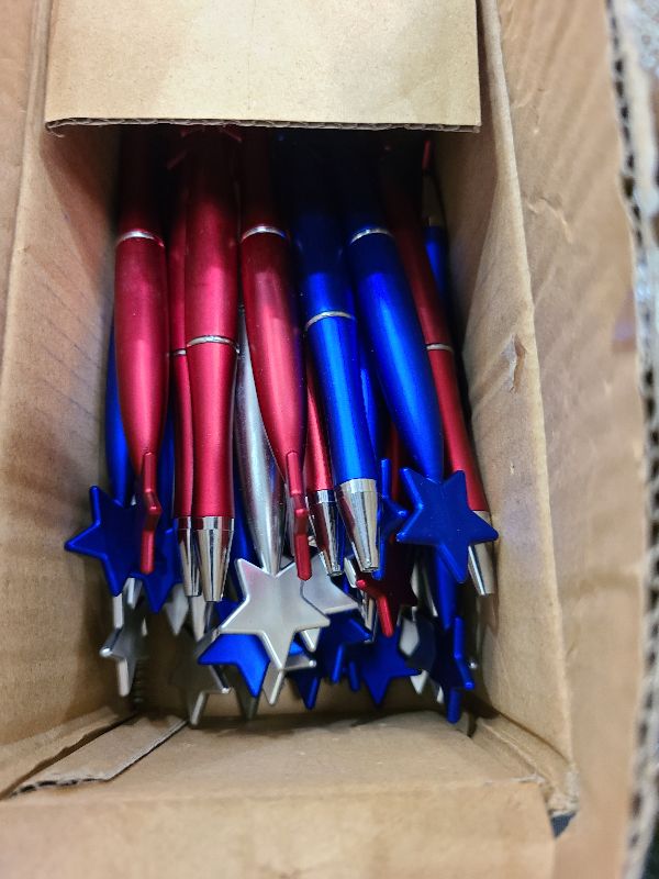 Photo 1 of 48Pcs Star Pens, July 4th Independence Day Pens, 1.0mm Patriotic Day Black Ink Ballpoint Pens for School Office Supplies Patriotic Party Favor, Red Blue White