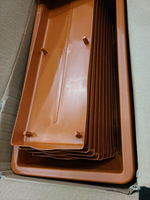 Photo 1 of 8pcs Window Box Planter,17 Inches Flower Window Boxes, Rectangle Planters Box with Drainage Holes and Trays, Plastic Vegetable Planters for Windowsill Patio Garden Home Decor Porch Yard (Red)
