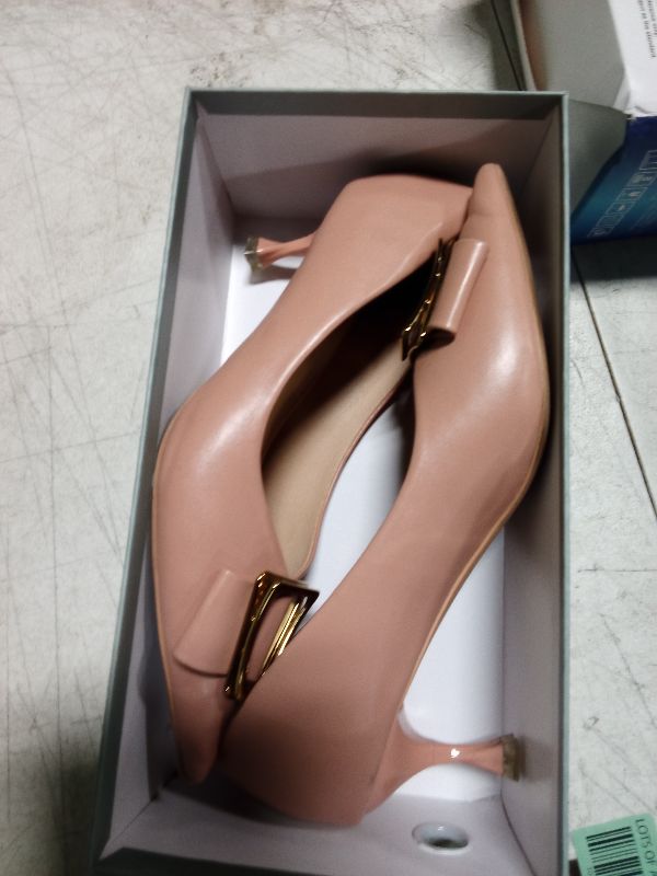 Photo 1 of C.Paravano Women's Kitten Heel Pumps-Pointed Toe Wedding Shoes with Metal Buckle|Breathable Soft Leather for Office Attire, Cocktail Parties,Date Nights, Spring/Summer Events(Pink,Size 10.5)