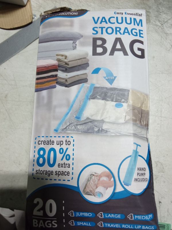 Photo 1 of 20 Pack Vacuum Storage Bags, Space Saver Bags (4 Jumbo/4 Large/4 Medium/4 Small/4 Roll) Compression for Comforters and Blankets, Sealer Clothes Storage, Hand Pump Included