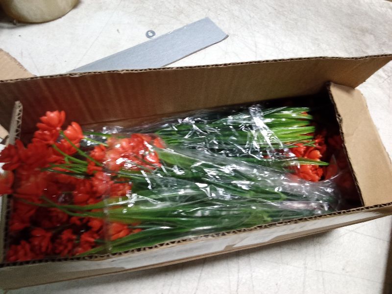 Photo 1 of 12 Bundles Artificial Flowers for Outdoors Summer Decor, Realistic UV Resistant Fake Plants Faux Plastic Flowers for Outside Planter Home Gardens Patio Porch Yard Spring Cemetery Decor(Orange)