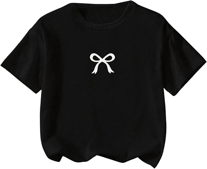 Photo 1 of  Girl's Bow Graphic Tees Round Neck Short Sleeve T Shirt Summer Cute Tops M