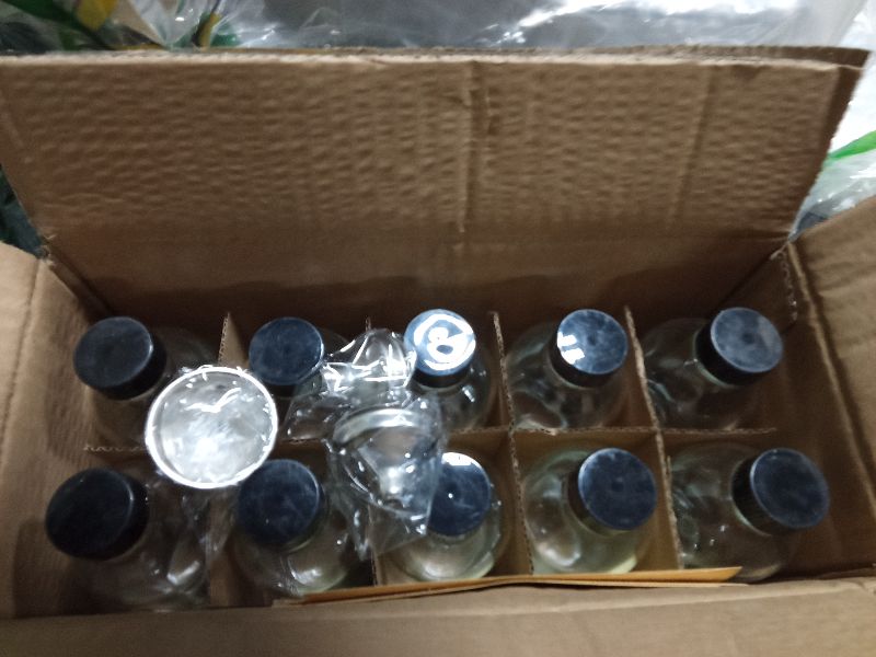 Photo 1 of 10 Pack, 4 oz Small Clear Glass Bottles w/ Lids & 3 Stainless Steel Funnel - 120ml Boston Round Sample Bottle for Potion, Juice, Ginger Shot, Wellness, Oils, Whiskey, Liquids - Leakproof Travel Bottle