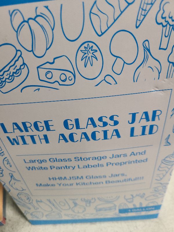 Photo 1 of 1 Gallon Large Glass Cookie jar with Airtight Acacia lids - Thicken Big Food Storage Containers with 42 Kitchen Waterproof Pantry Labels Preprinted - Clear Glass Canister for Flour, Rice, Coffee