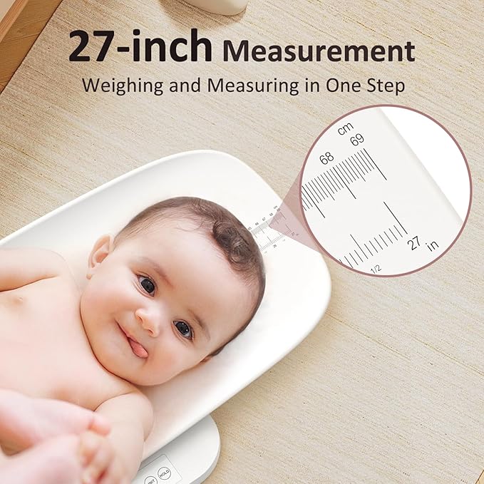 Photo 1 of 
Roll over image to zoom in
Baby Scale, Multifunctional Baby Weight Scale, Pet Scale for Puppy, Cat, Adult Scale Up to 330lbs, Accurate Digital Scale with Hold Function, 27-inch Height Measurement, 5 Units, LED Screen