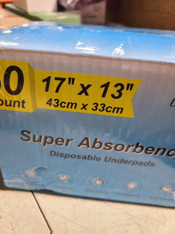 Photo 1 of 50 Count Super Absorbency Disposable Underpads, Leakproof Quick Drying Disposable Pads for Baby, Puppy and Adults, Disposable Changing Pads for Baby, Disposable Diaper Changing Pads, 17” x 13”