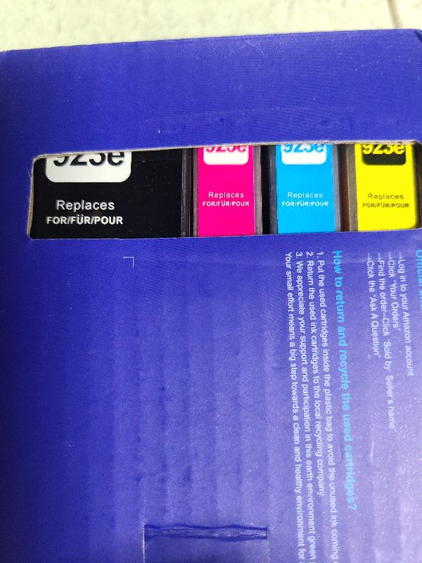 Photo 1 of 923e 923XL 4-Pack Ink Cartridges Compatible with 923e 923 XL Replacement for HP OfficeJet Pro 8120 8123 8130 8133 Printers (BK/C/M/Y)