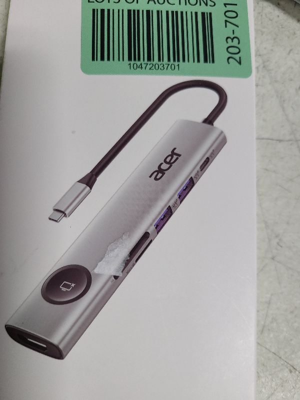 Photo 1 of Acer USB C HUB Multiport Adapter, 7 in 1 USB-C to HDMI Adapter with 4K@60Hz, 100W PD, 5Gbps 2*USB-A 3.1, 1*Type-C 3.1, SD Card Reader Type C Dongle for iPhone 16/15, MacBook Pro/air, iPad, Acer (Grey)