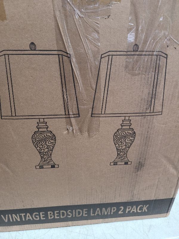 Photo 1 of 28.5" high Vintage Brown Table Lamps Set of 2 - Bedside Lamp with Faux Silk Shades - for Bedroom and Living Room with USB and Nightlight - Perfect for Nightstands and Bedrooms (Bulb Included)