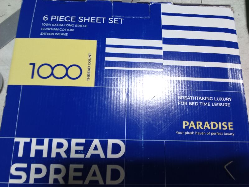 Photo 1 of **NO PILLOW CASES**
THREAD SPREAD 100% Egyptian Cotton Sheets California King Size - 1000 High Thread Count, Luxury 5-Star Hotel 6 PC White Cal King Sheets Sateen Weave, Extra Long Staple 16" Deep Pocket Bed Sheet Set