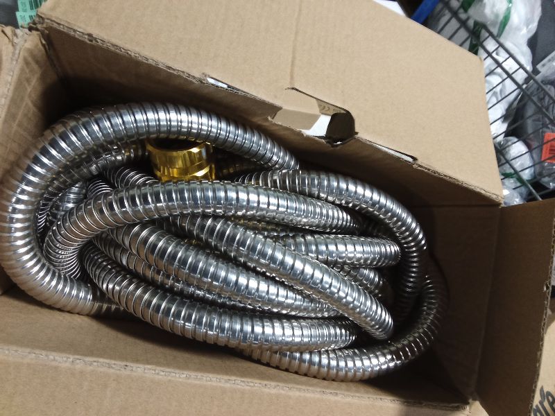 Photo 1 of 50FT Metal Garden Hose - Stainless Steel, Heavy Duty, Flexible & Lightweight, Never Kink and Tangle, with 10-Function Nozzle, Pressure Resistant for Outdoor Use (Yellow)