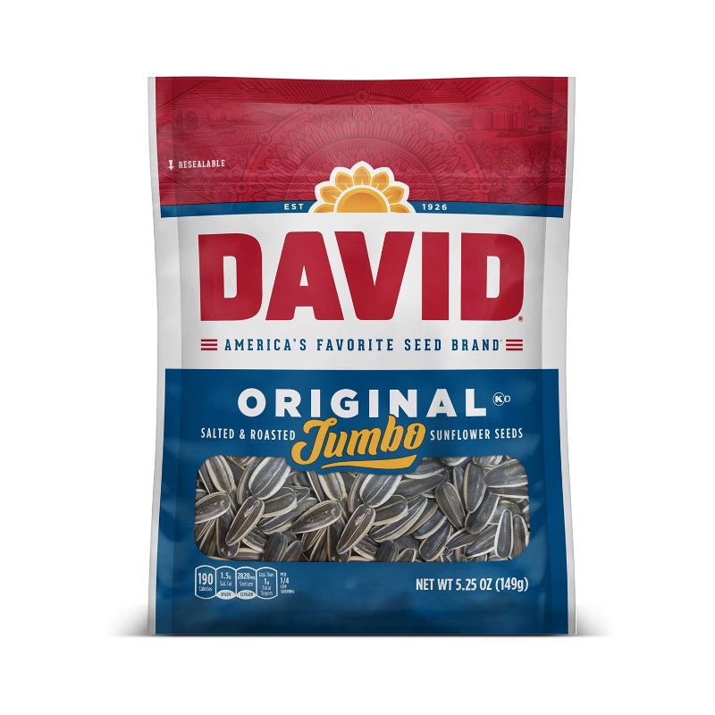 Photo 1 of **INCOMPLETE**
DAVID SEEDS Roasted and Salted Original Jumbo Sunflower Seeds, Keto Friendly, 5.25 Oz, 12 Pack 