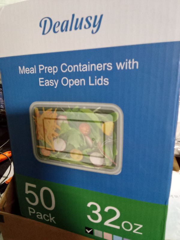 Photo 1 of 50 Pack (100-Piece) 32 oz Meal Prep Containers Reusable with Easy Open Lids, Sturdy Leakproof Food Safe, Microwave Freezer Dishwasher Safe, To Go Take Out Plastic Food Storage Pans with Lids, Black