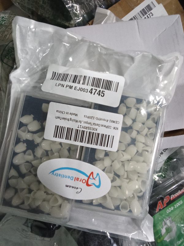 Photo 1 of 120 Pieces Fake Tooth Cap Crown Front Teeth with Tooth Repair Thermal Beads Cap Filler for Teaching or DIY (120pcs Front)