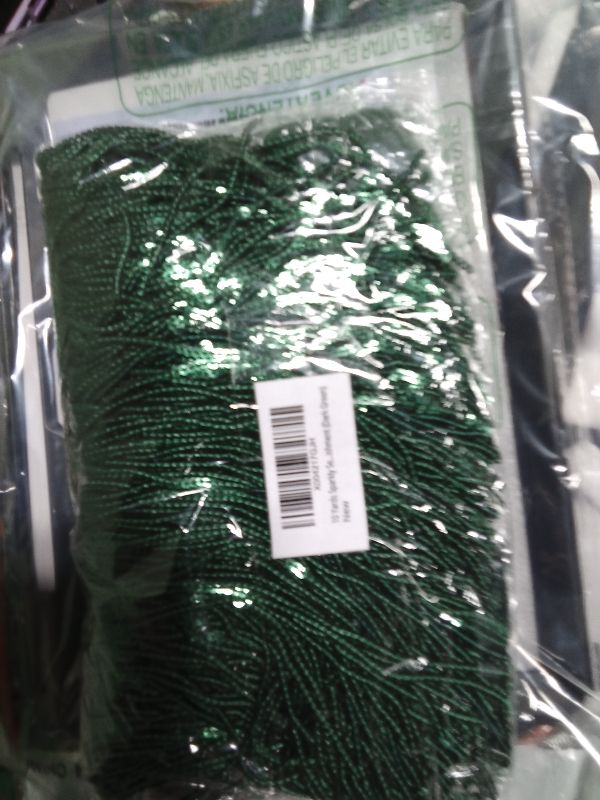 Photo 1 of 10 Yards Sparkly Sequined Tassel Ribbon Sequins Fringe Trim Spangle Paillette Lace Fabric for Sewing Curtain Pillow Home Decor Party Dress Stage Costume Embellishment (Dark Green)