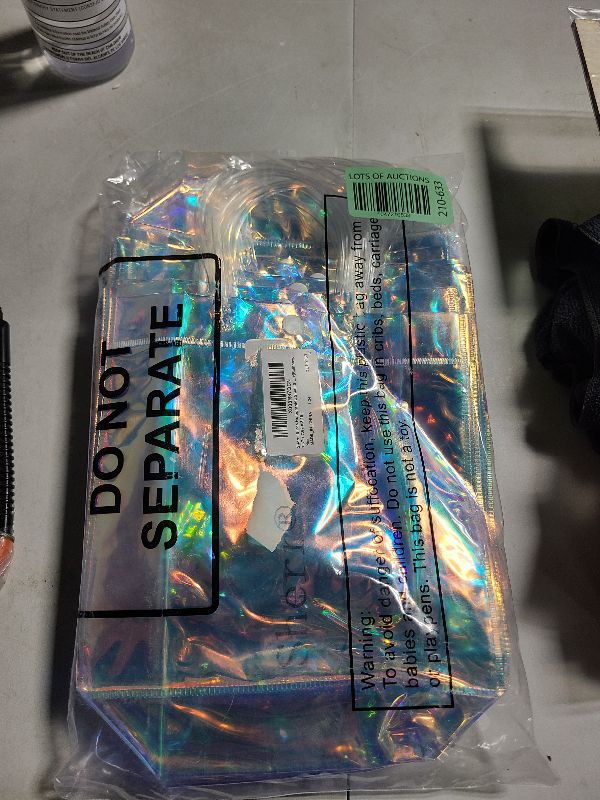 Photo 1 of  Sherr 16 Pcs Holographic Small Gift Bag Reusable Iridescent Clear Bags for Women PVC Plastic Goodie Holder with Handles for Shopping Christmas Holiday Gift Party Favor(5.91" x 6.3" x 2.76",Rainbow) 