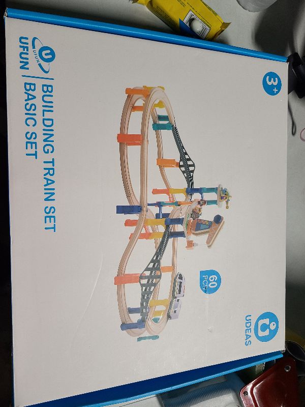 Photo 1 of 60Pcs Wooden Train Track Set, 203-inch Track Length, Train Bridge Toy Set for Toddlers, Scenario Building Blocks Toddler Toys with Airplane and Magnetic Crane, Birthday Gift Ideas for Boys and Girls
