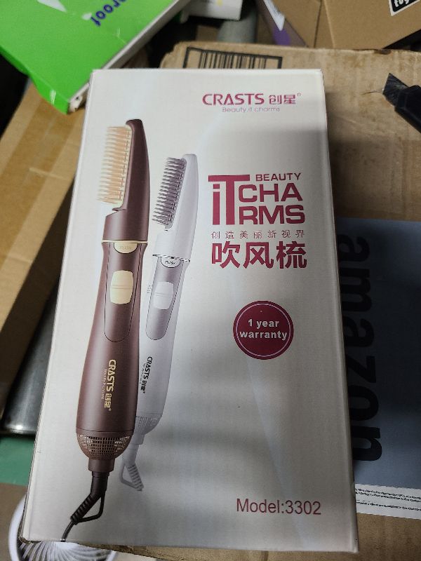 Photo 1 of 2-In-1 Electric Hair Dryer Styling Tool - Blow Dryer Brush with Teasing Comb, 3 Gear Adjustable Hair Straightener (US Plug)