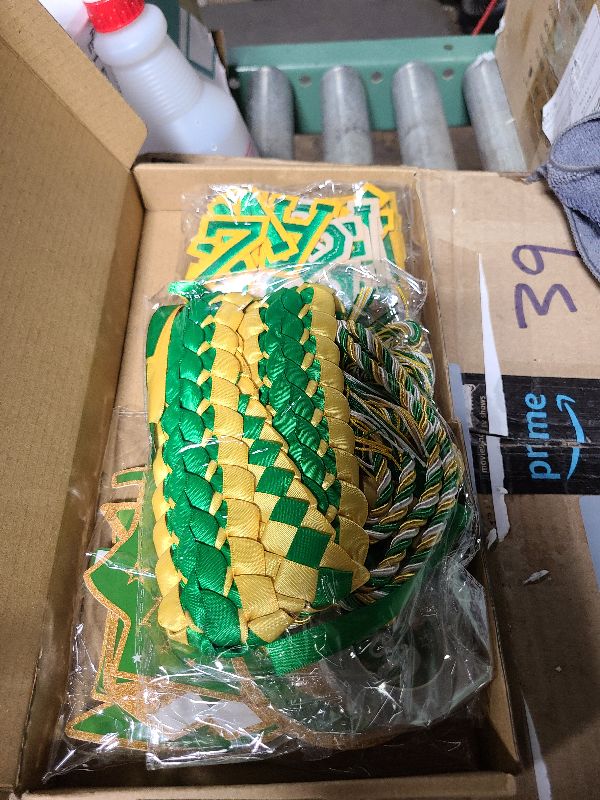View 2 of Graduation Leis 2025 Grad Money Ribbon Lei Class of 2025 with 8 Patches Pins for Him Her Graduation Party Decorations (Green)