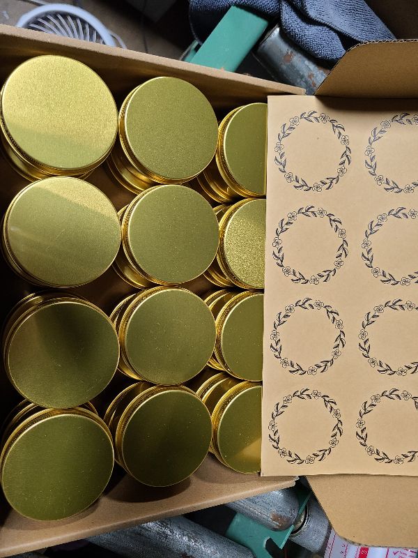 Photo 1 of 24 Pack 3oz Screw Top Aluminum Tin Jars with Screw Lids and Blank Labels - Refillable 90ml Metal Containers for Lip Balms, Candles, Salves, Spices, Crafts (Gold)