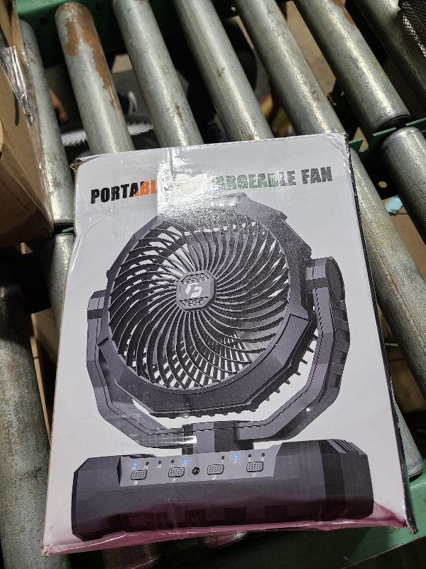 Photo 1 of 24000mAh Camping Fan - 9-Inch Detachable Rechargeable Battery Operated Fan with Light & Hook for Tent, Outdoor - USB Table Fan with 4 Speeds for Picnic, BBQ, Fishing, Travel, Hurricane