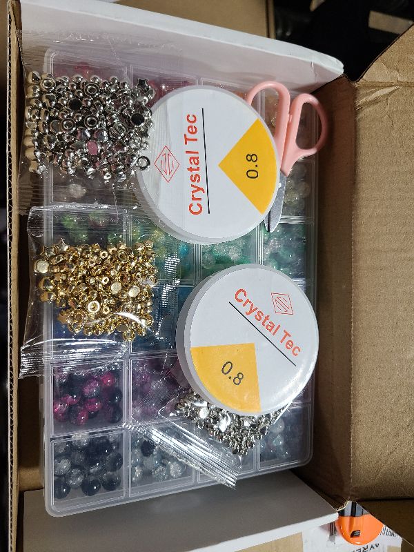 Photo 1 of 1300PCS 8mm Mixed Crackle Glass Beads for Bracelets Making with Accessories, 48 Colors Crystal Glass Beads Jewelry Making Kit, Round Beads for DIY Bracelet Crafts