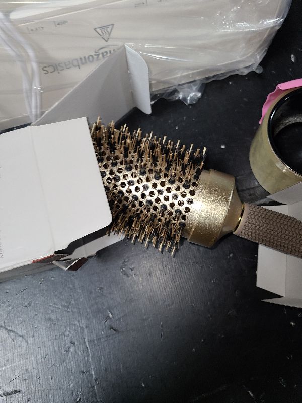 Photo 1 of AIMIKE Round Hair Brush, Nano Thermal Ceramic & Ionic Tech, 2.1 Inch Barrel with Boar Bristles for Enhanced Texture, Golden, Hair Drying, Styling, Curling and Shine + 4 Free Clips
