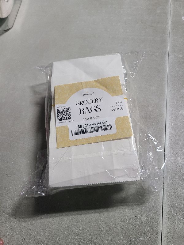 Photo 1 of 100 Pack 4LB White Grocery Bags – Small Paper Lunch Bags for Food Sandwiches Snacks Candy Bread Meal Prep Compostable Disposable Storage Sacks for Parties and Treats Durable Recyclable Packaging