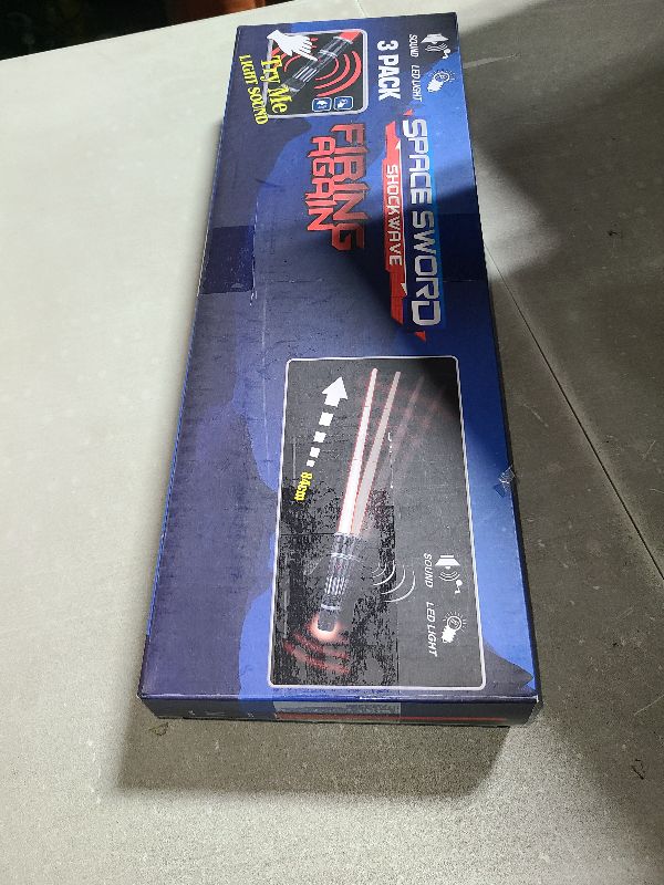Photo 1 of 3 pack 3 colors Light Up Swords Saber with FX Sound(Motion Sensitive) and Realistic Handle for Kid, Expandable Light Toy for Halloween Dress Up Parties, Xmas Present, Galaxy War Fighters and Warriors