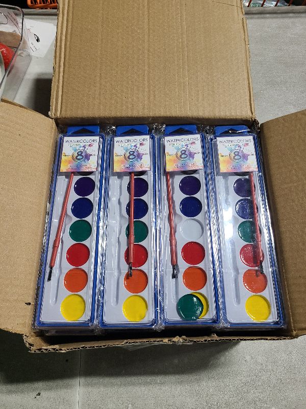 Photo 1 of 36 Pack Watercolor Paint Set, Washable Watercolor Paint Bulk for Kids, Water Color Paint with Paint Brushes, Ideal Gifts for Party Favors, School Supplies & Classroom Prizes, Art Activities, 8 Colors