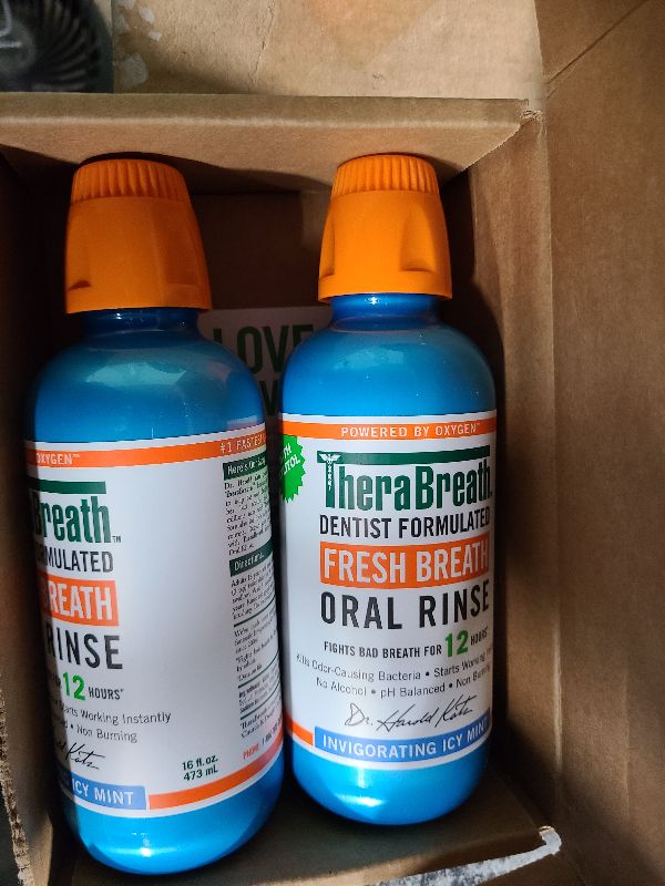Photo 1 of  TheraBreath Fresh Breath Mouthwash, Icy Mint Flavor, Alcohol-Free, 16 Fl Oz (Pack of 2) 