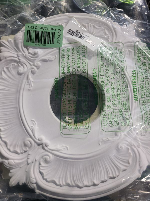 Photo 1 of 2 Pieces PU Ceiling Medallion Decorative Ceiling Fan Medallion Round Home Lighting for Light Fixtures Chandeliers, 12" od x 3.5" ID(White)
