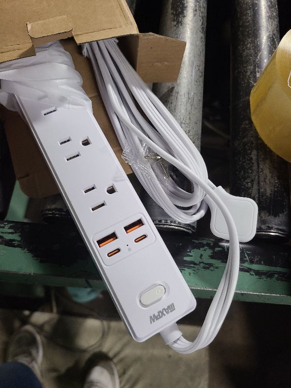 Photo 1 of 10 Ft Power Strip Surge Protector - 7 Outlets 4 USB Ports (2 USB C), Ultra Thin Flat Extension Cord & Flat Plug, 1700 Joules, Wall Mount, Desk Charging Station for Home Office Dorm, White