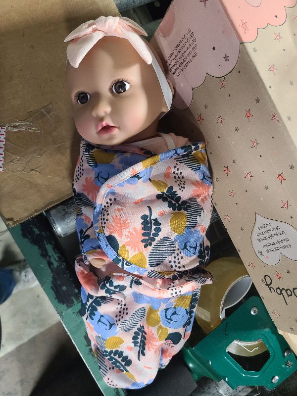 Photo 1 of – 14-inch Realistic Baby Doll – Hazel Eyes & Huggable Soft Body – Floral Swaddle & Pink Bow Headband – Pretend Play – Toys for Kids Ages 2 Years Old & Up – Baby Doll & Floral Swaddle