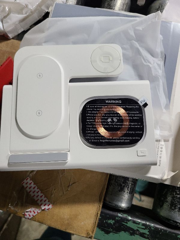 Photo 1 of 3 in 1 Foldable Charging Station for Apple Products,Fast Wireless Charger Travel Dock Adapter&Light for iPhone 16/15/14/13/12/11/X/XS,for iWatch 10/9/8/7/Ultra2/Ultra/SE,for AirPods 4/3/2/Pro/2(White)
