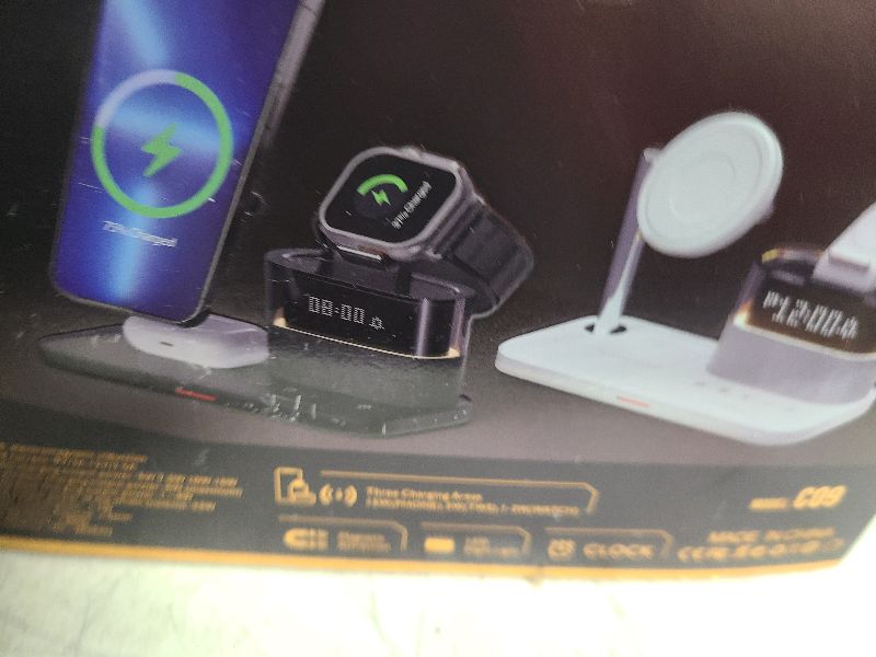 Photo 1 of 5 in 1 Wireless Charger with Alarm Clock for Apple Multiple Devices,Bedside Night Light Nightstand Mag-Safe Charging Station for iPhone 16/15/14/13/12,Apple Watch,Air-Pods(Black)