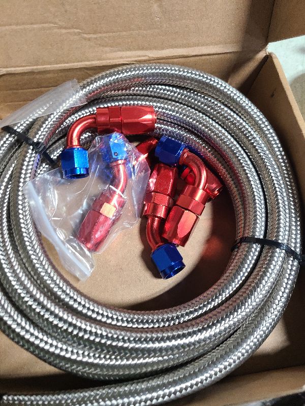 Photo 1 of 12FT Fuel Line 6AN Braided Oil Stainless Steel Fuel Hose W/ 6 Pcs AN6 Hose Compatible for Kit (Silver + 6pcs)