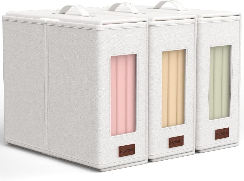 Photo 1 of  Sheet Organizers and Storage - 3 Pack Bed Sheet Organizers for All Sheet Sizes, Including Queen/King Size Blankets, Foldable Blanket Organizer/Sheet Storage for Linen Closet, Beige 