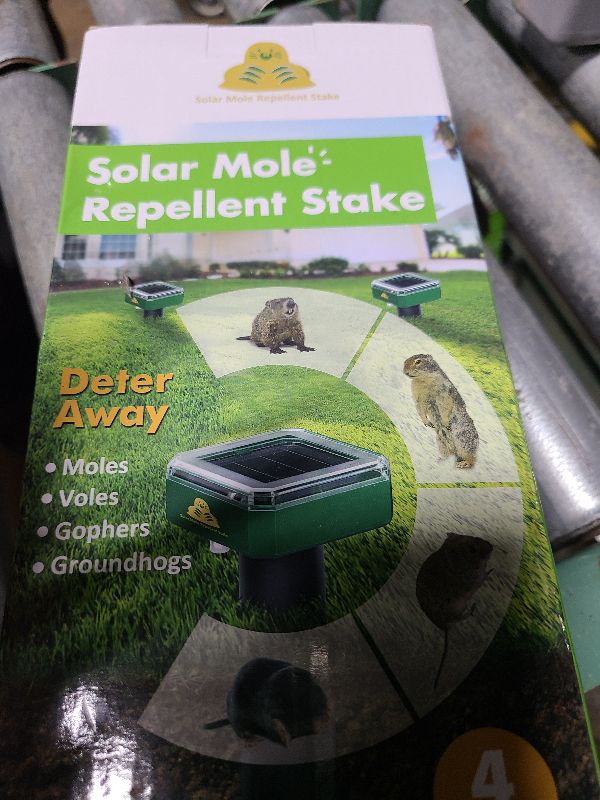 Photo 1 of 4 Pack Mole Repellent for Lawns Solar Powered Groundhog Spikes, Ultrasonic Mole Stakes for Yard, Waterproof Gopher Repellent to Get Rid of Gopher, Vole and Snake for Farm