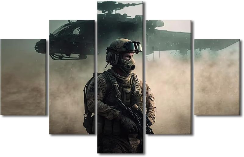 Photo 1 of  Wall Art Wall Pictures for Living Room Military Silhouettes of Soldiers Painting on Canvas Wall Decor Art American Army Commando Special Forces Bedroom Modern Artwork Framed Ready to Hang 60"Wx40"H 