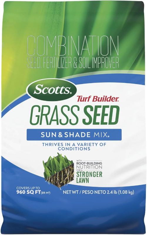 Photo 1 of  Scotts Turf Builder Grass Seed Sun & Shade Mix with Fertilizer and Soil Improver, Thrives in Many Conditions, 2.4 lbs. 