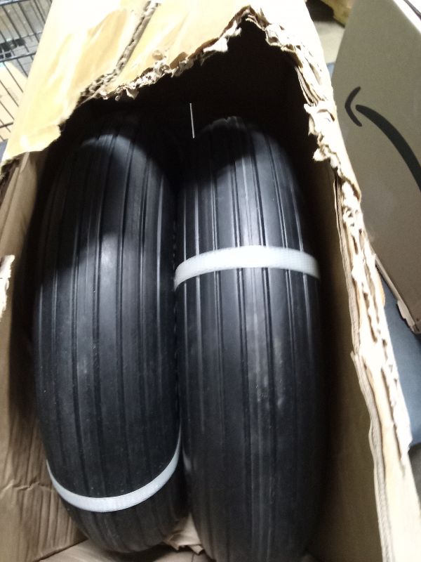 Photo 1 of 2-Pack of 4.80/4.00-8" Flat Free Tire on Wheel,16"Universal Solid Wheel Barrel Tire,3"-6"Center Hub with 5/8" or 3/4” Ball Bearing,Steel Rim,Ribbed Tread,for Wheelbarrows,Garden and Utility Carts